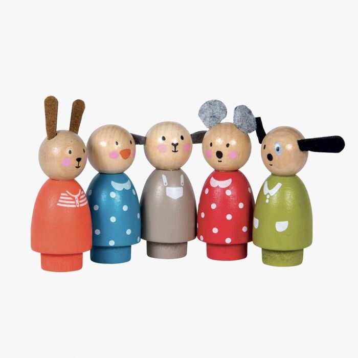 Set di 5 personaggi in legno