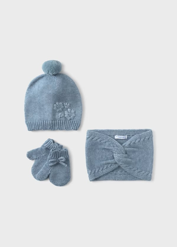 Set 3 pezzi cappello, collo e muffole