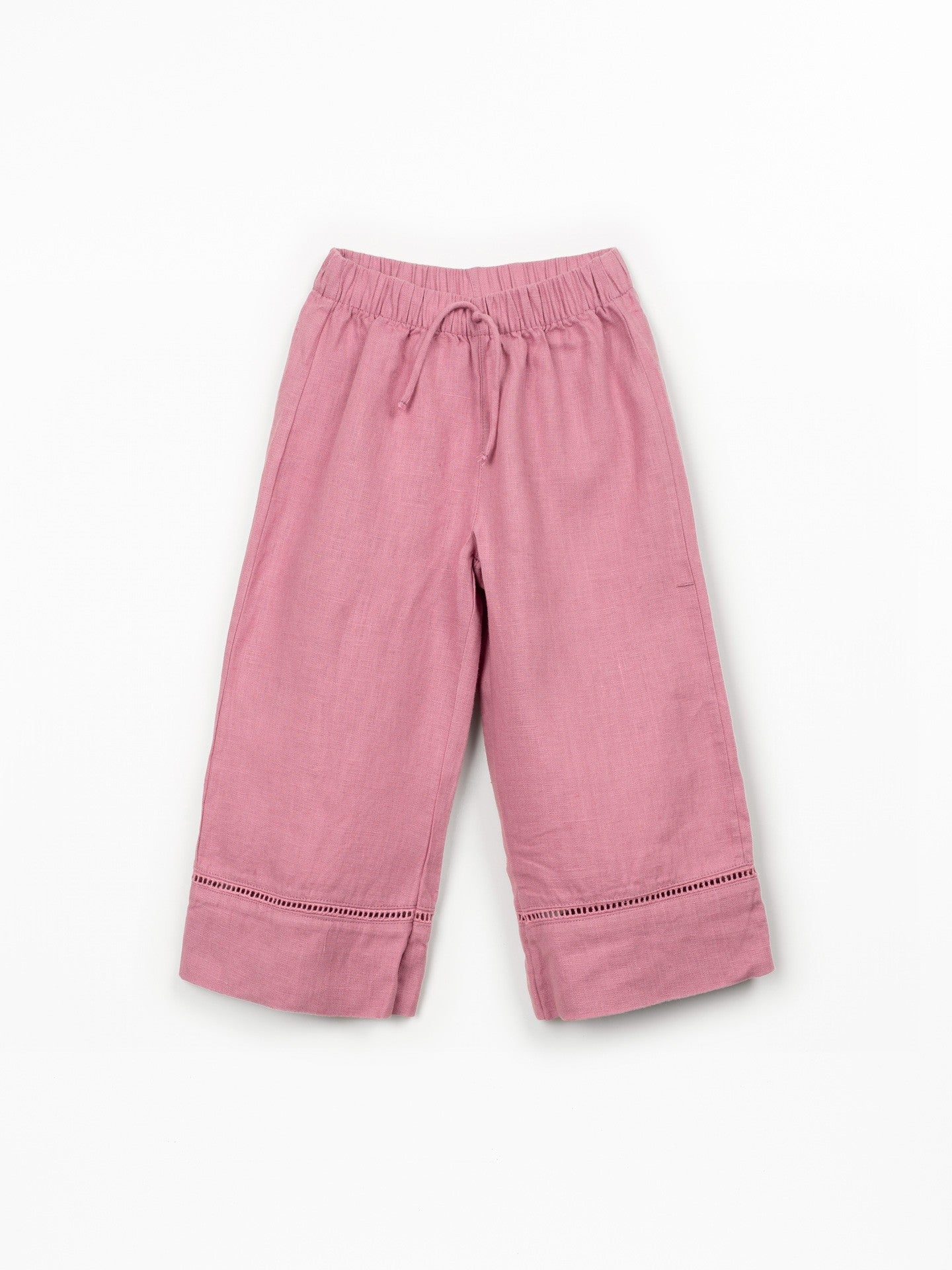 Pantaloni in lino con dettaglio in pizzo