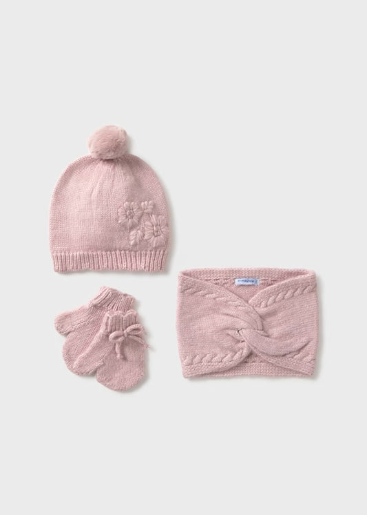Set 3 pezzi cappello, collo e muffole