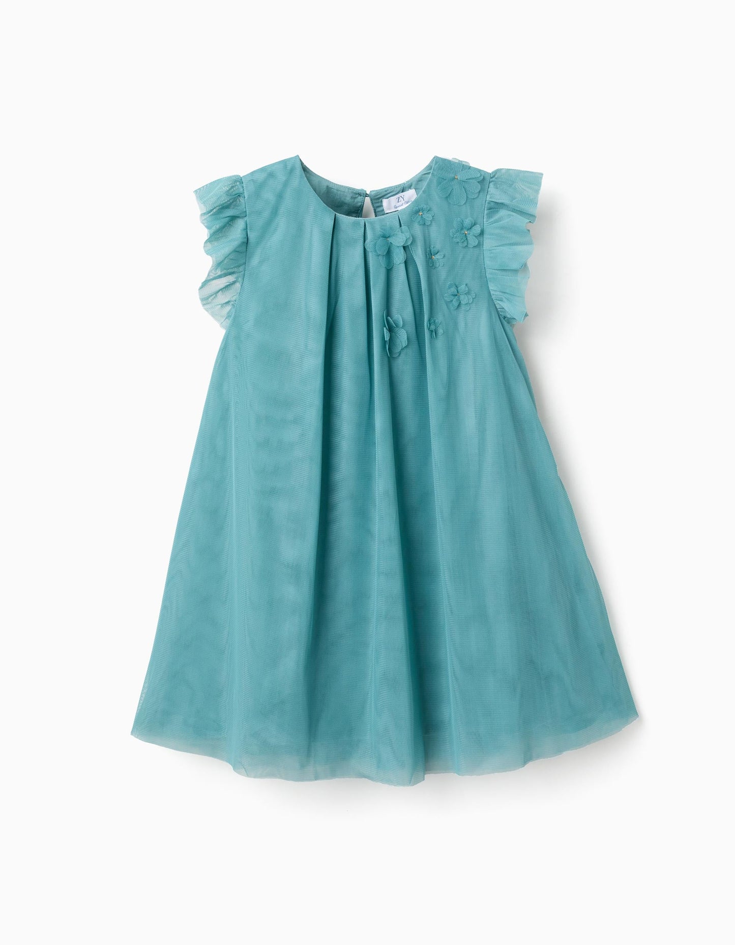 Vestito in tulle con volant e fiori