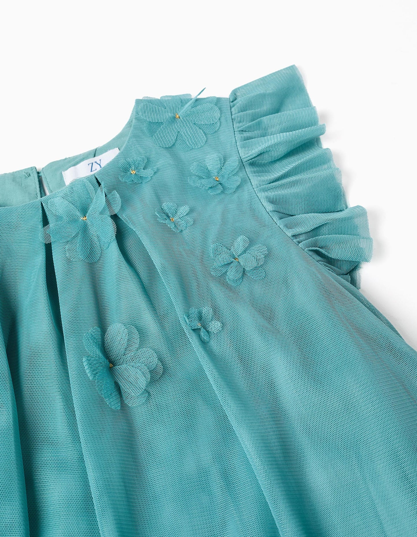 Vestito in tulle con volant e fiori