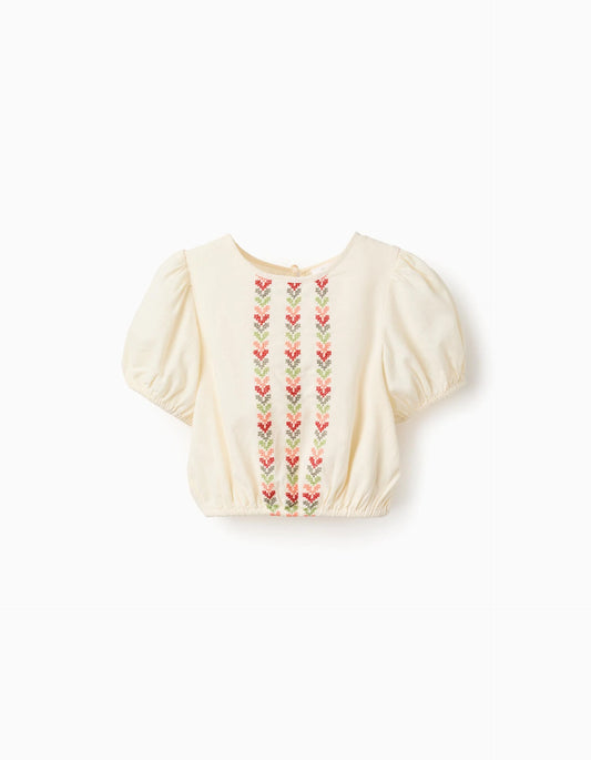 Camicetta con maniche a palloncino e ricami