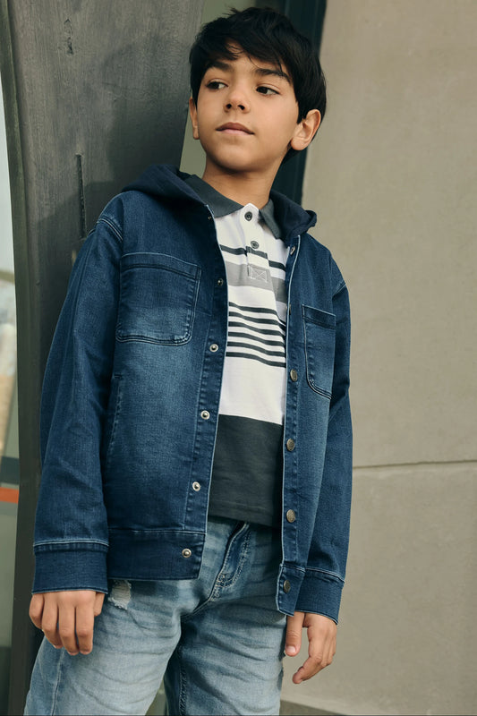 Giubotto denim con cappuccio